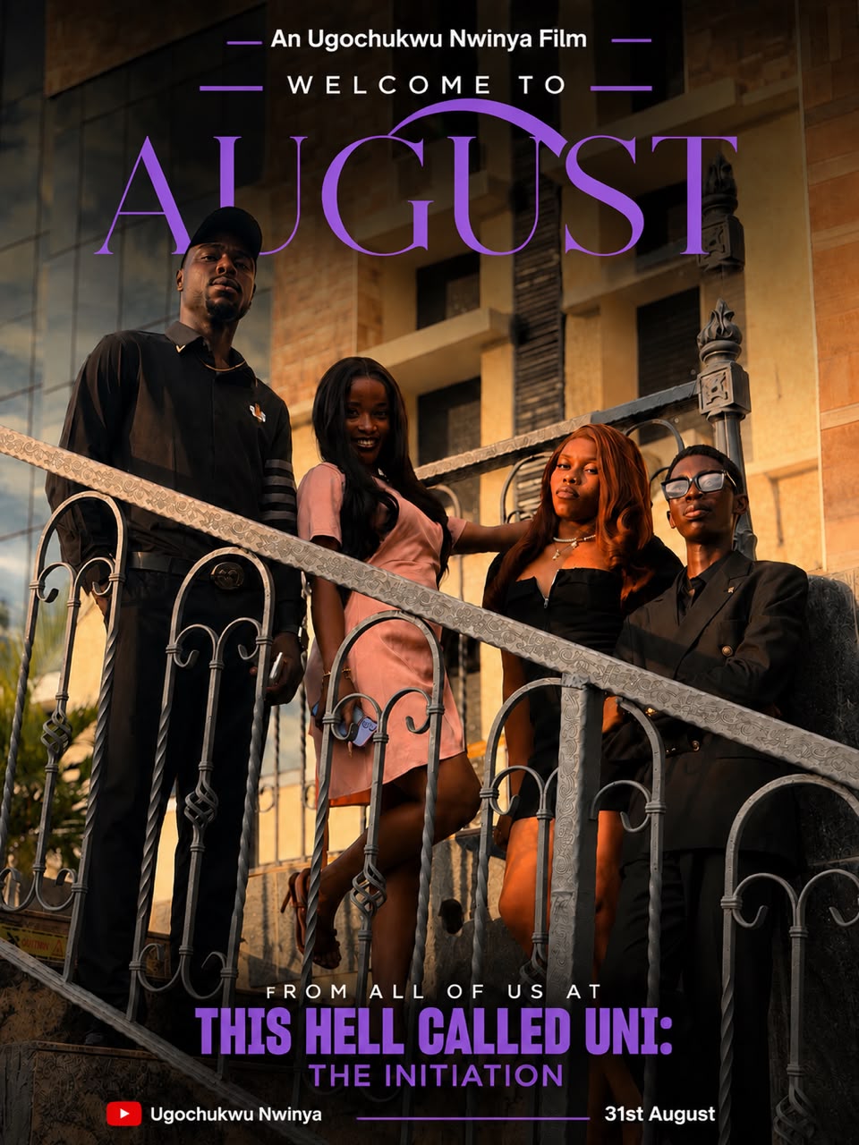 Official poster with the cast on a staircase